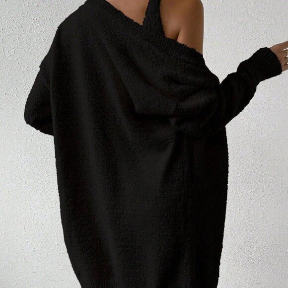 Black Casual Women's V-Neck Knit Cardigan Sweater - Picture 3 of 7